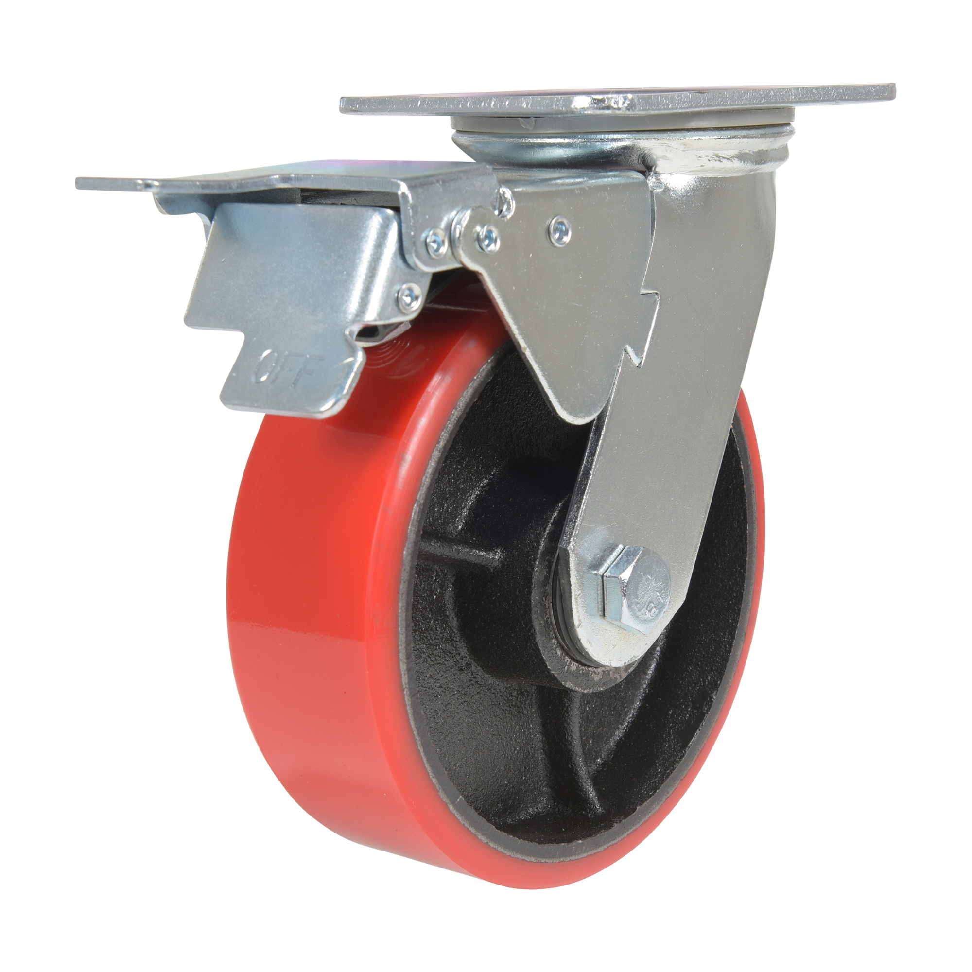 Vestil Poly Swivel Caster with Total Brake - 6in. x 2in., 1232-Lb. Capacity, Thermoplastic Rubber, Zinc Plated, Model# CST-VE-6X2PU-SWTB